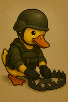アヒル,カモ,兵士,ヘルメット,ボディアーマー,手袋,罠,キャラクター,シュール,動物