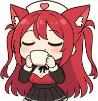 猫耳,赤髪,メイド,紅茶,カップ,ハート,アニメ,チビキャラ