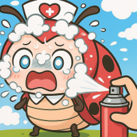 てんとう虫,虫,看護師,泡,スプレー,驚き,かわいい,イラスト