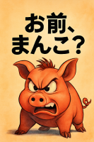 豚,怒り,お前、まんこ？,動物キャラクター,イラスト