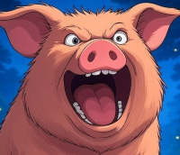 豚,アニメ,叫ぶ,漫画風,動物キャラクター