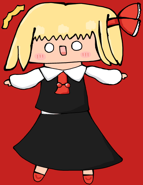 アニメ風,キャラクター,金髪,赤背景,セーラー服,可愛い,ドット目,ネクタイ,リボン,スカート