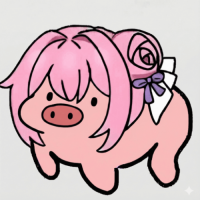 ブタ,ピンクの髪,リボン,かわいい,動物キャラクター