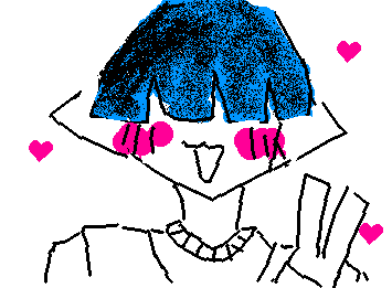 イラスト,手描き,青髪,ピースサイン,ハート,笑顔