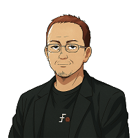 男性,メガネ,短髪,ひげ,黒い服,アニメ風