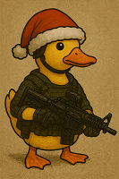 アヒル,カモ,サンタ帽,クリスマス,軍服,ライフル,可愛い,動物,兵士,イラスト