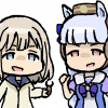 キャラクター,アニメ,二人,イラスト,白髪,青い目,紫の目,帽子