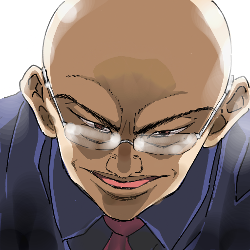 スーツ,禿頭,眼鏡,笑顔,アニメ風