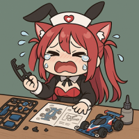 猫耳,看護師,赤髪,プラモデル,泣く,組み立て,女の子,うさ耳カチューシャ