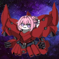 赤いロボット,宇宙背景,ピンクの髪,アニメ風