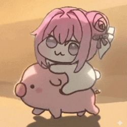 アニメ風,ピンク髪,女の子,ブタ,ぬいぐるみ,かわいい,動物キャラクター,リボン